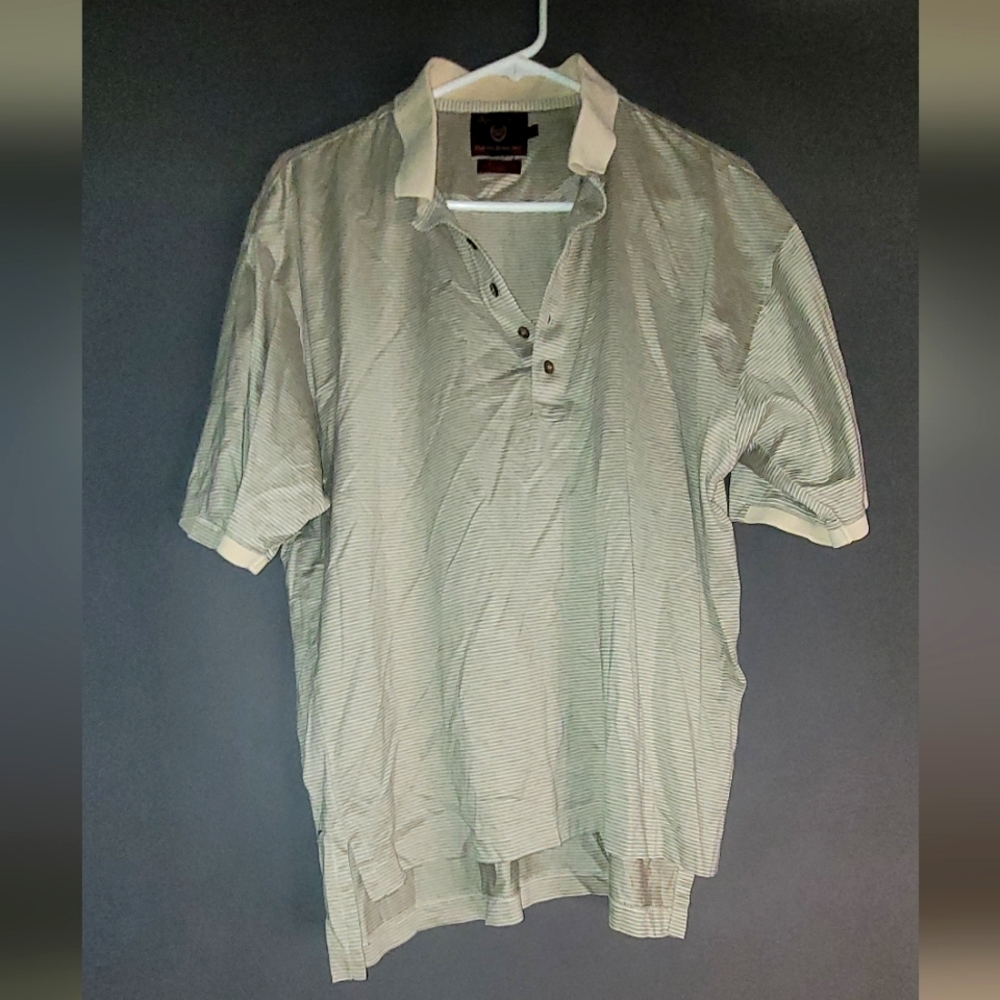 Byron Nelson eleven straight mens golf polo shirt size L 100% cotton cream/green